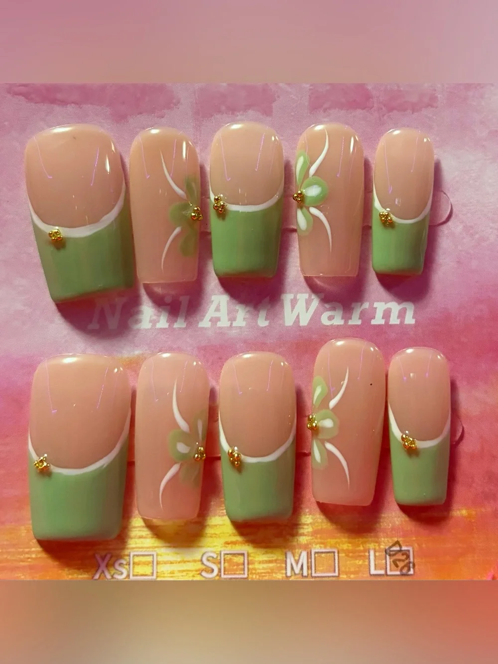 Nude Sage Green Floral Press-On Nail Set